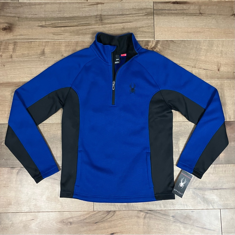 Spyder Men’s Size Small Outbound 1/2 Zip Pullover Sweater Blue & Black Knit NWT!